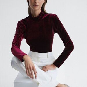 Reiss Burgundy Velvet Long Sleeve Top